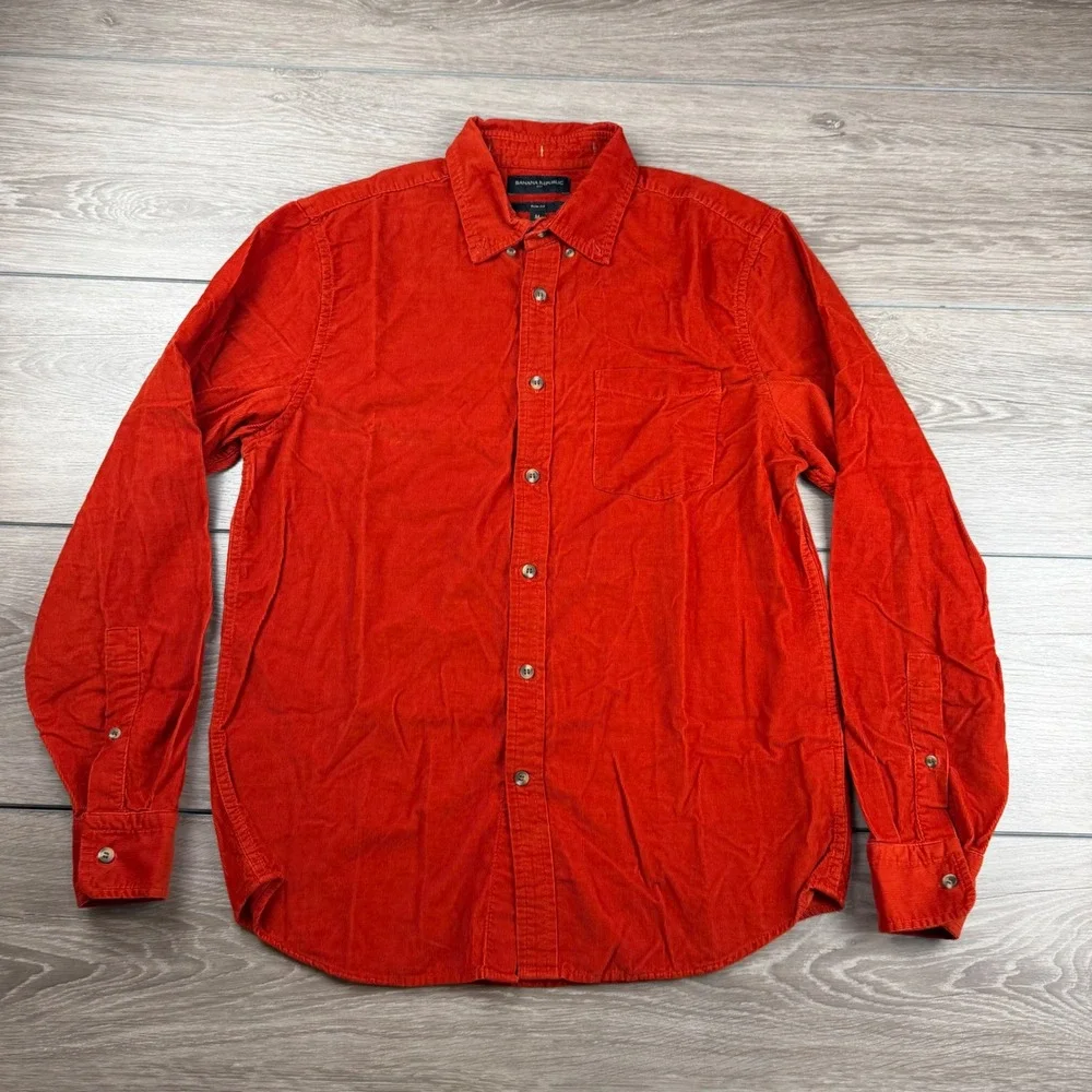 Banana Republic Mens Slim Fit Corduroy Button Down Shirt Orange M
